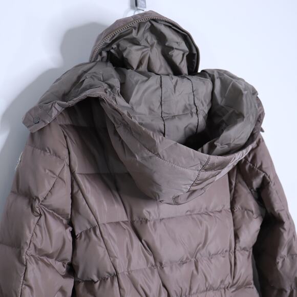 MONCLER Flamme Giubbotto Long Down Jacket Taupe Parka Stowable Hood Women's 3/L - Picture 13 of 16